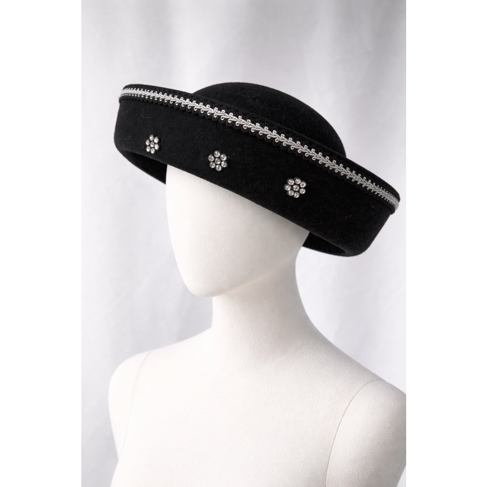 Vintage 1960s Gretchen Felt Hat – Rhinestone Trim – USA Made